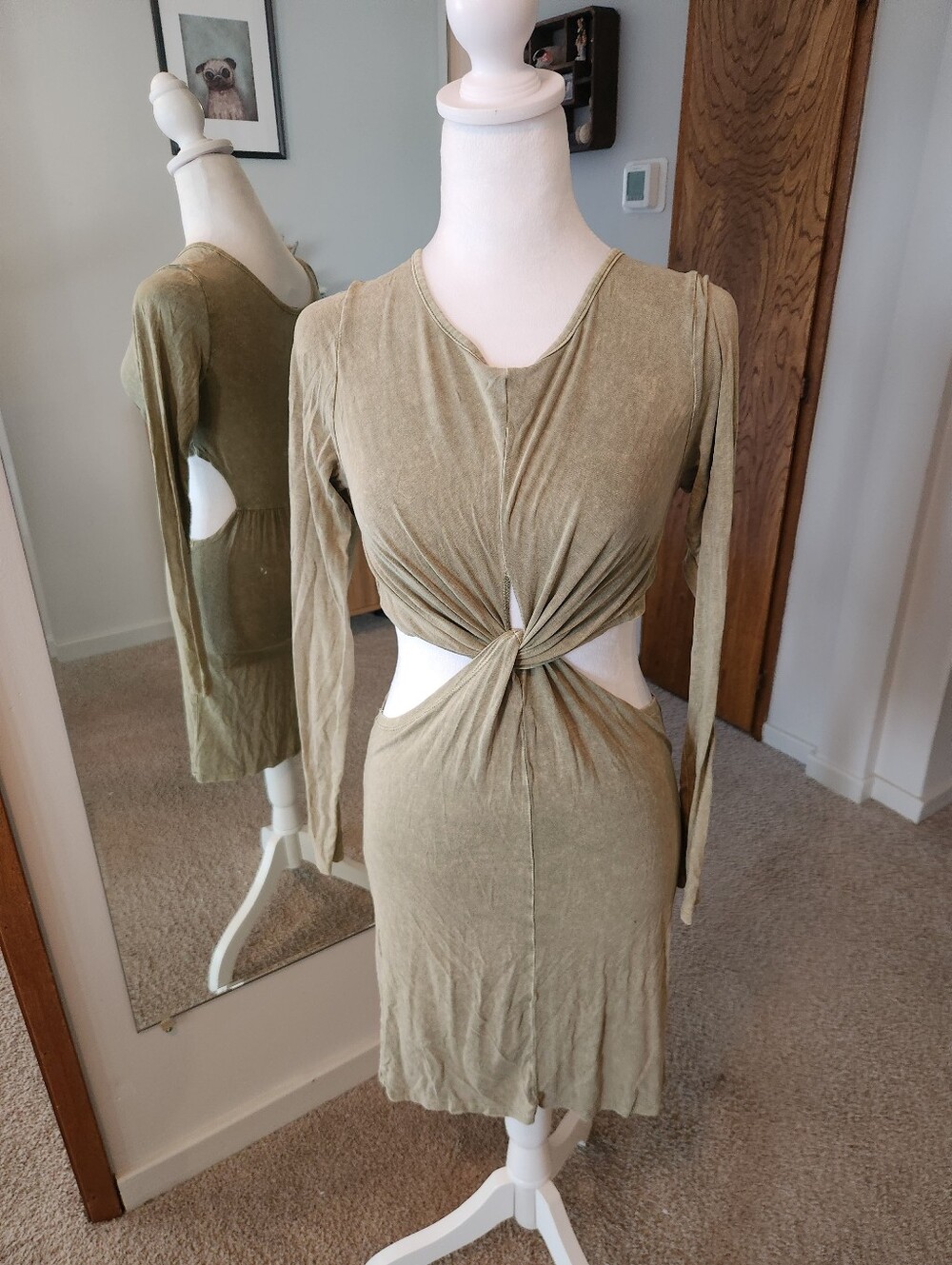 (2 For $30) AnM Cut Out Knot Olive Green Women's Dress